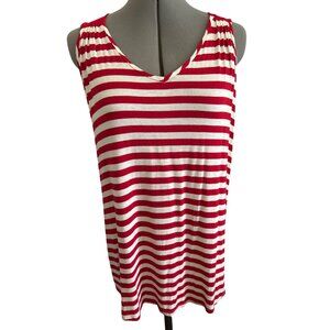 Faith & Joy Red & White L Striped Sleeveless V-Neck Tank Top With Back Bow Tie